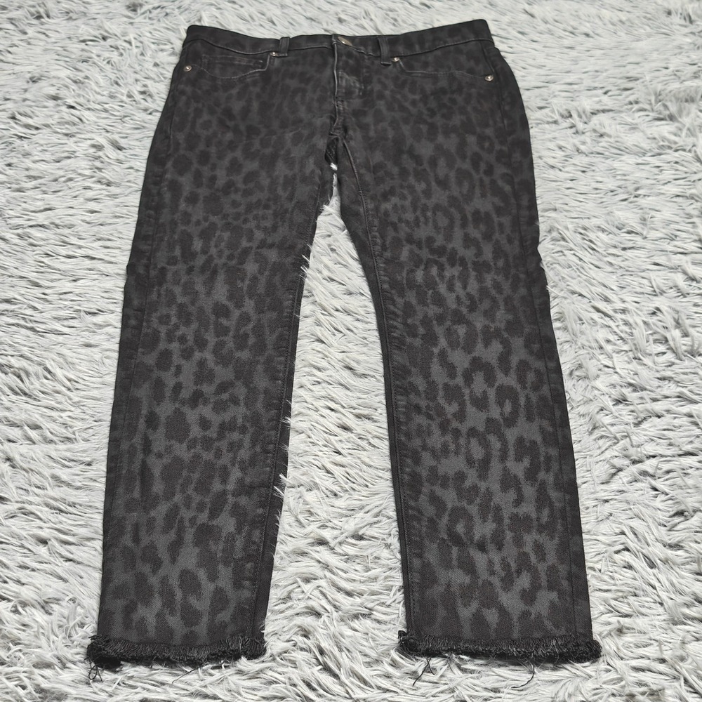 LOFT Modern Skinny Jeans Womens 6 28 Black Leopard Print Denim Stretch Petite 6P